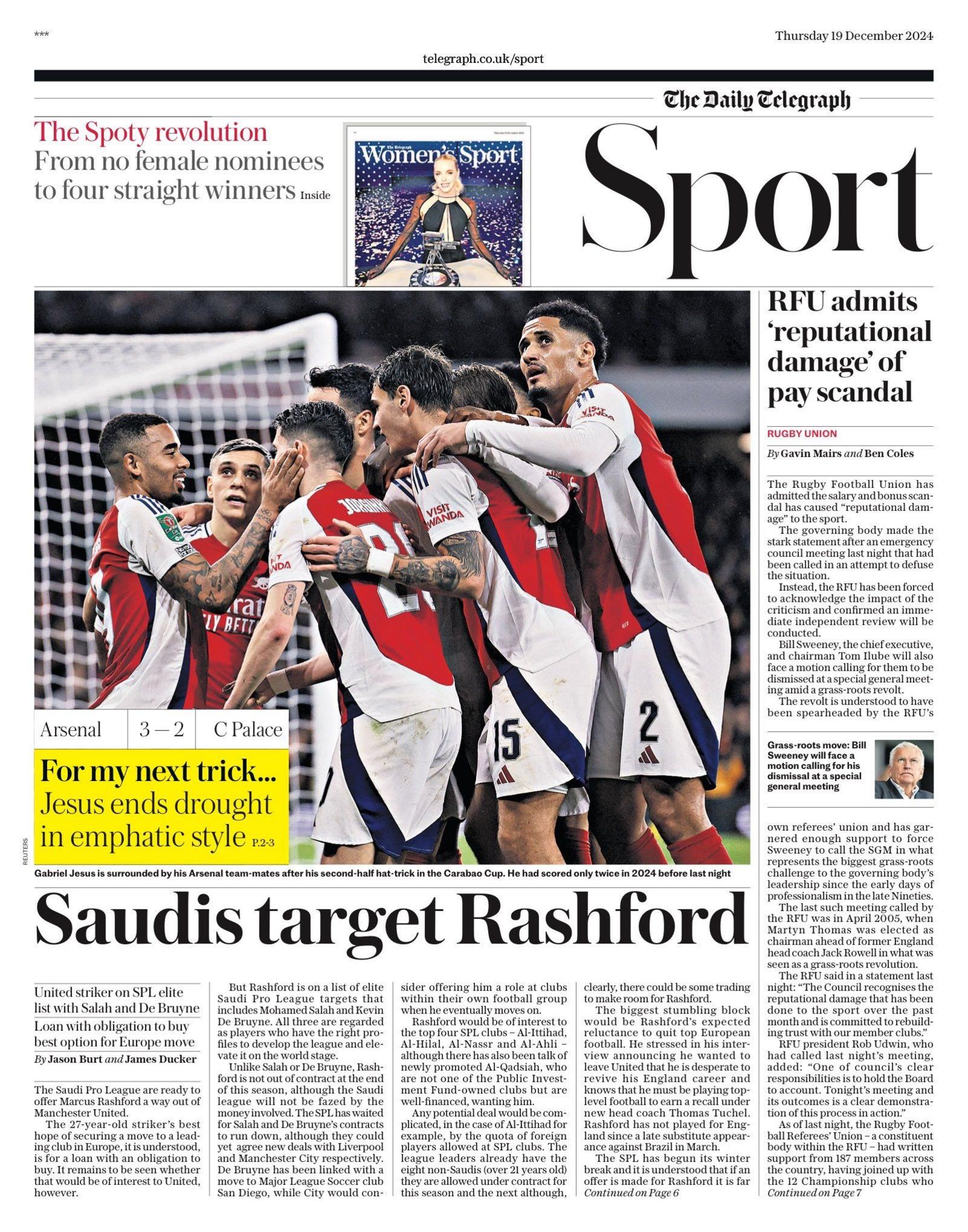 Back page of the Telegraph on 19 December