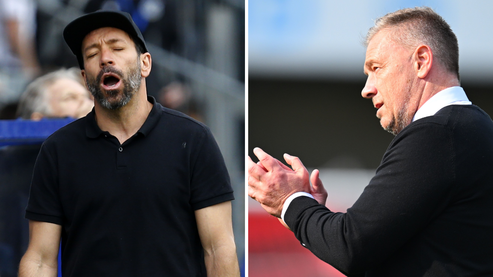 A split picture of Bristol Rovers manager Inigo Calderon and Crawley boss Scott Lindsey