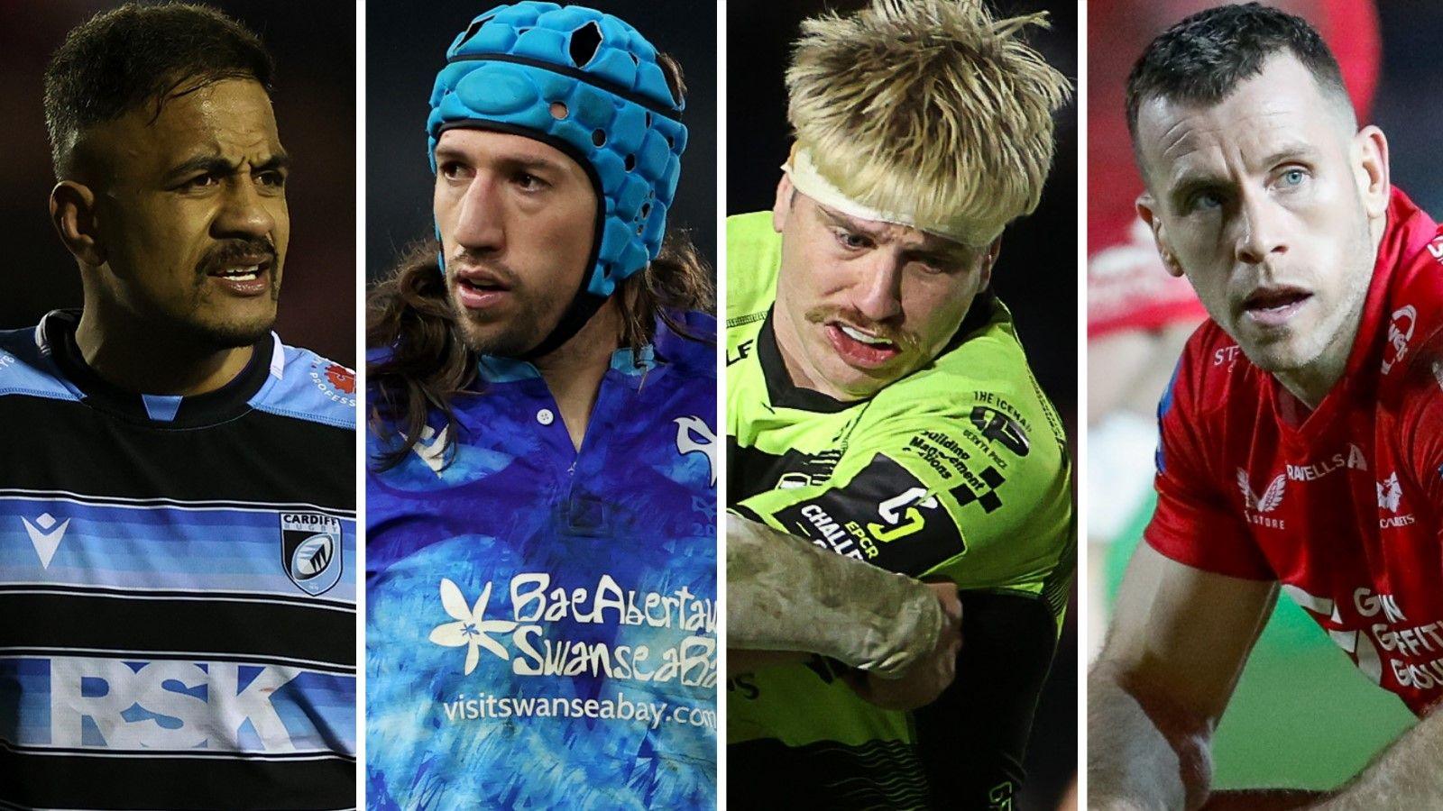  Cardiff's Rey Lee-lo, Justin Tipuric of Ospreys, Dragons' Aaron Wainwright and Gareth Davies of Scarlets