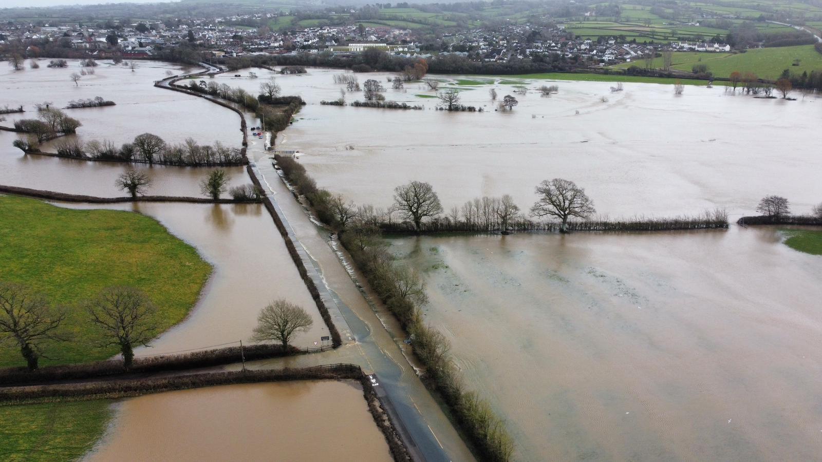 A photo of flooding in Axminster, Devon