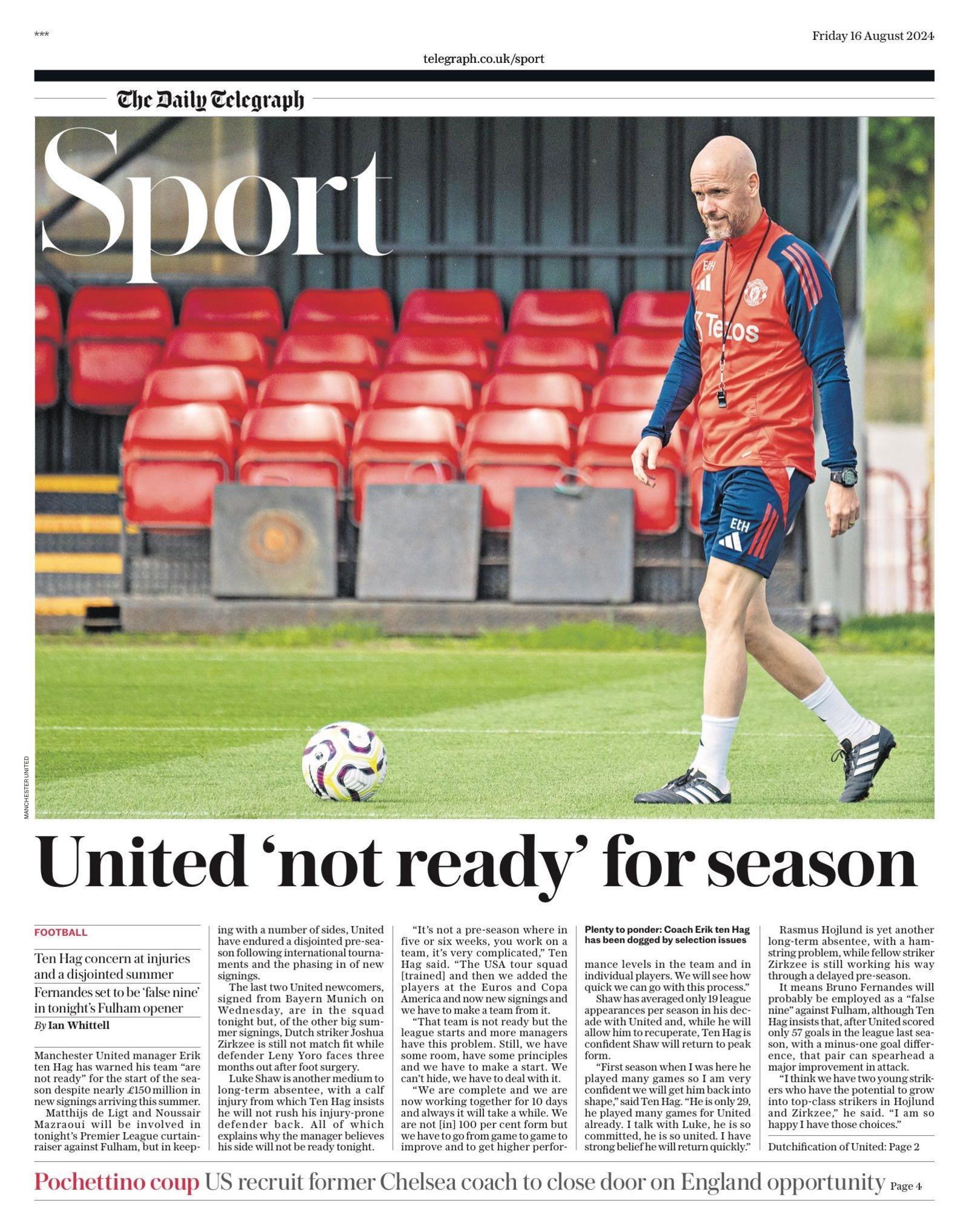 Telegraph sport front page