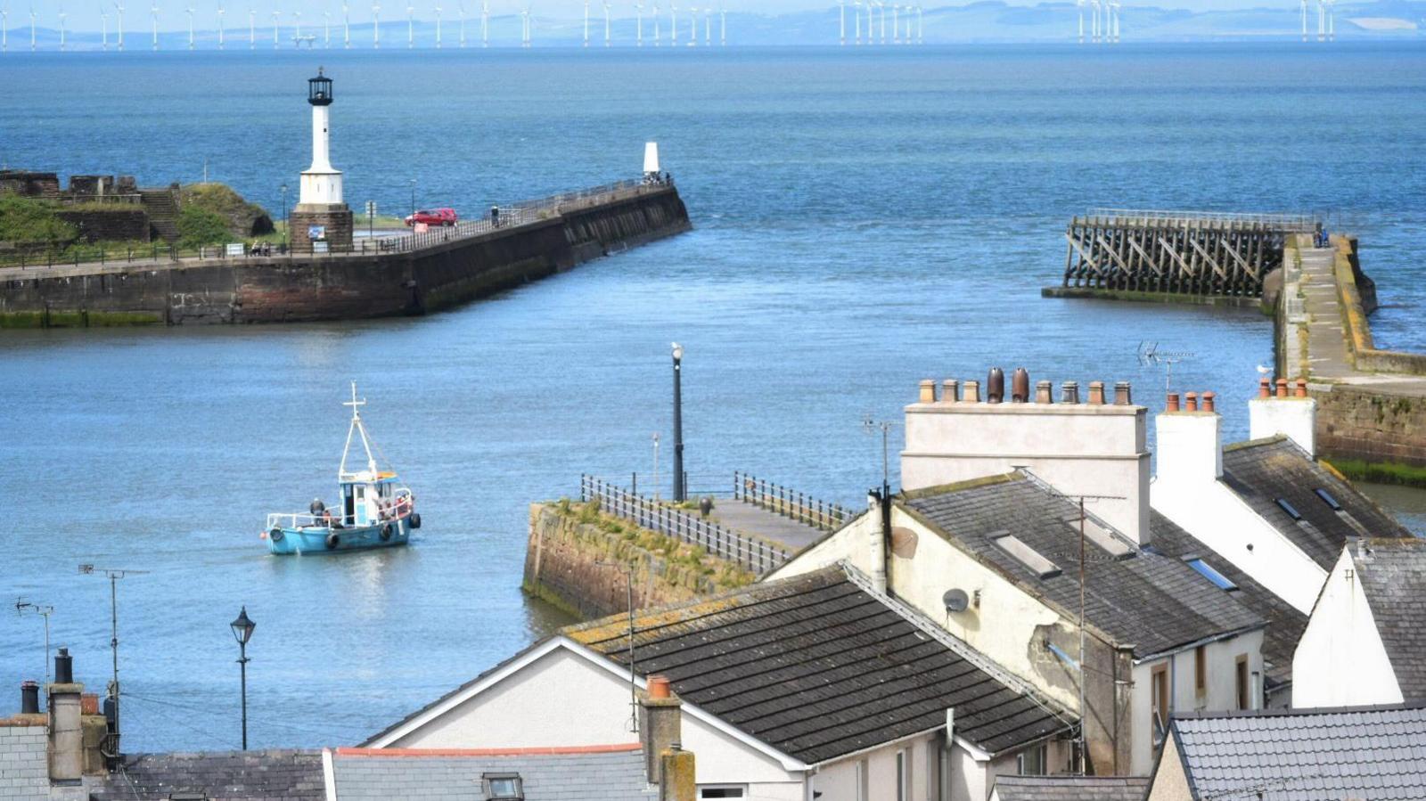 View looking across Maryport harbour and town