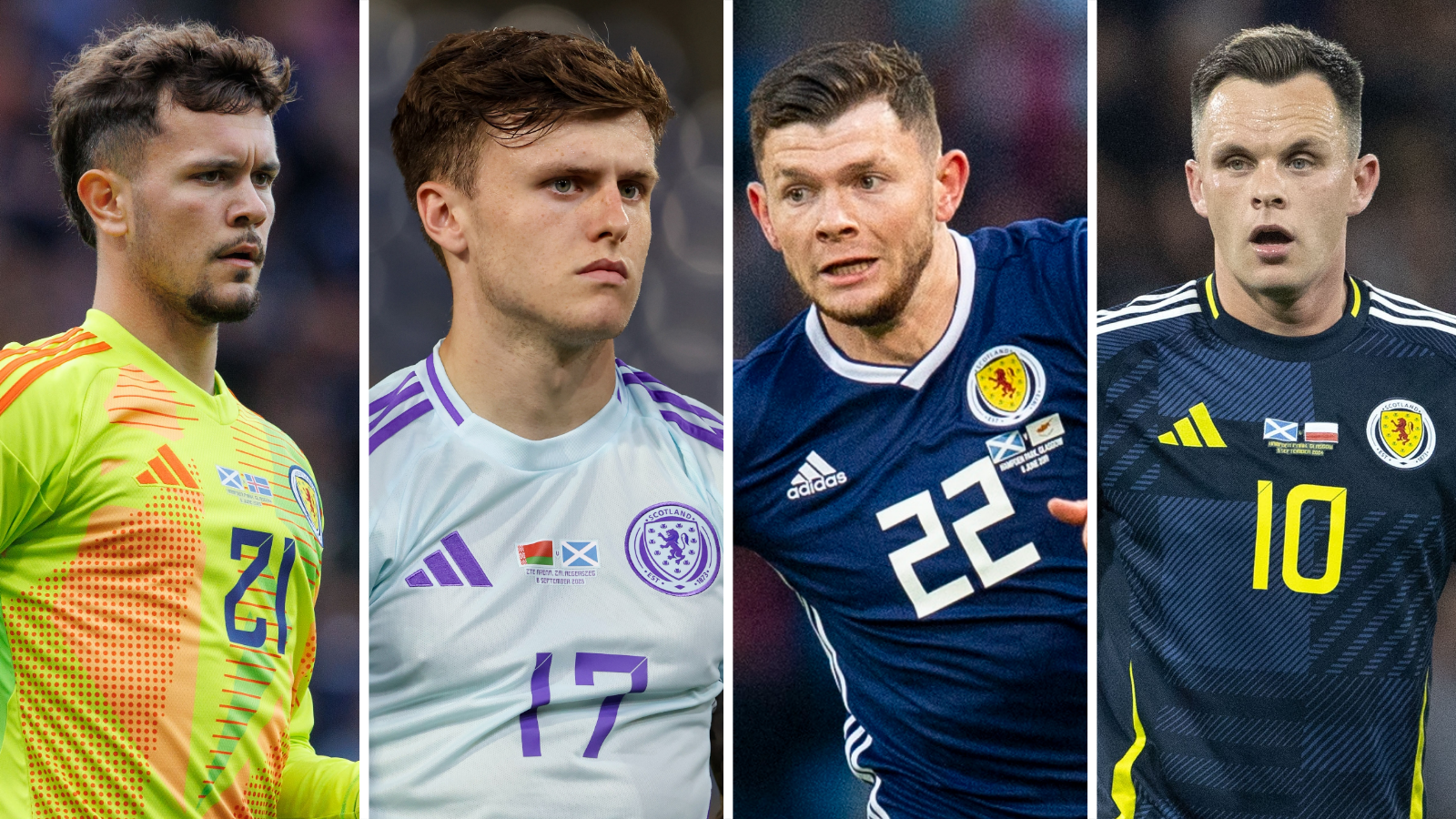 Cieran Slicker, Ben Gannon-Doak, Oliver Burke and Lawrence Shankland all in action for Scotland