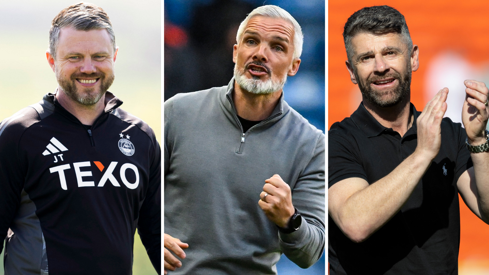 Aberdeen manager Jimmy Thelin, Dundee United's Jim Goodwin and St Mirren's Stephen Robinson