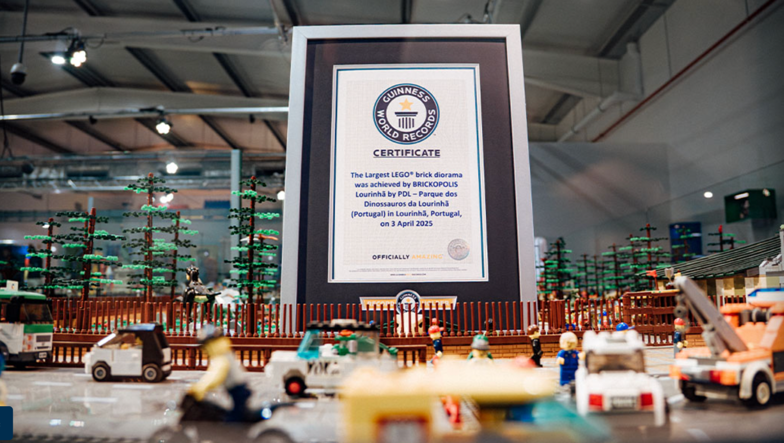 Lego city with Guinness World Record certificate