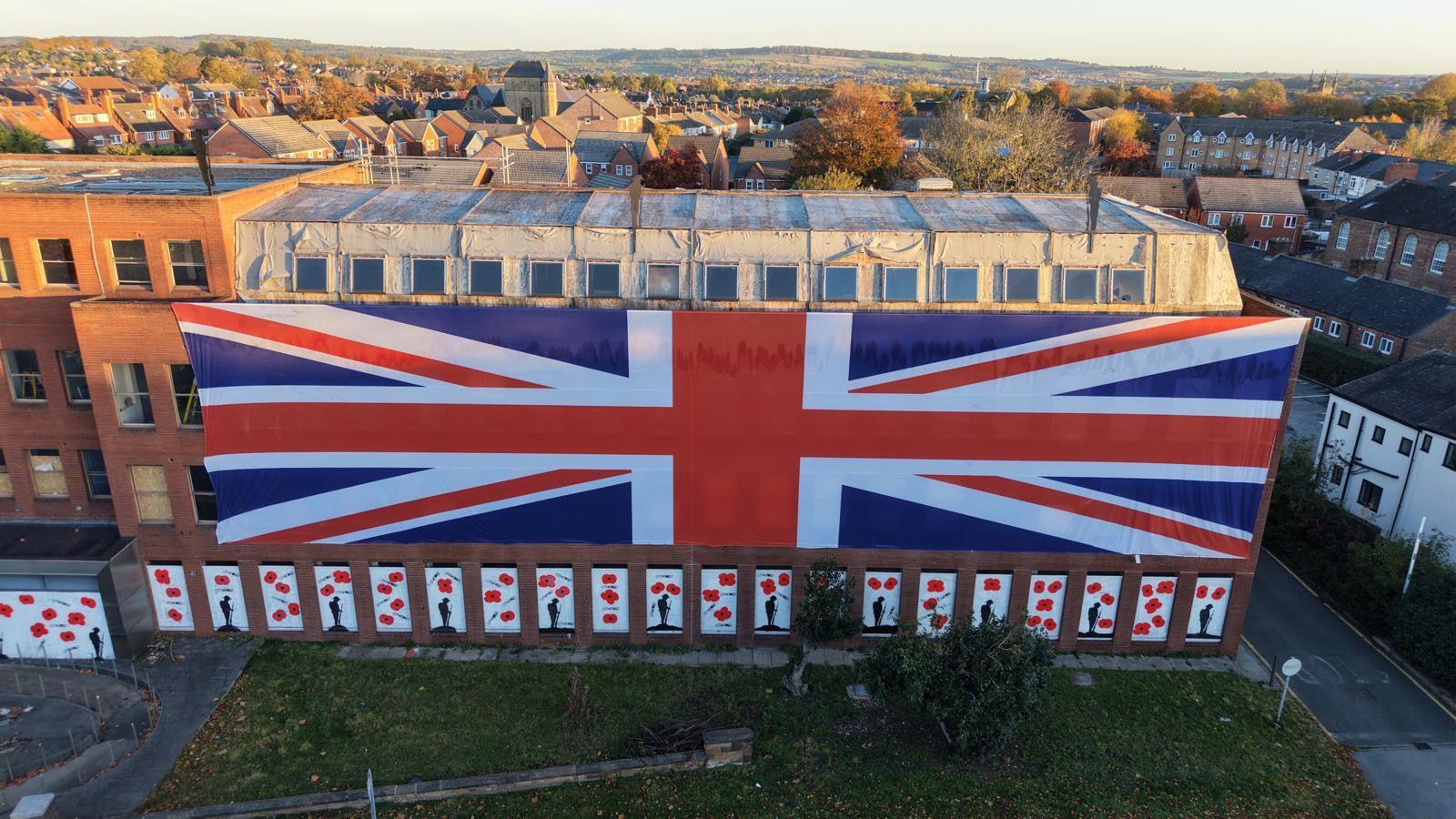 A aerial drone image of the former North East Derbyshire District Council building in Saltergate, Chesterfield