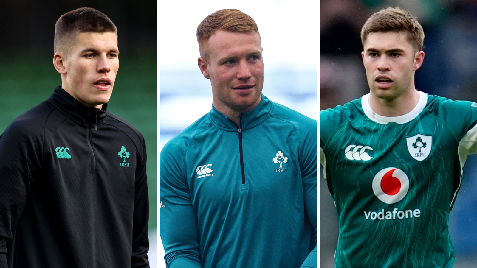 Sam Prendergast, Ciaran Frawley and Jack Crowley