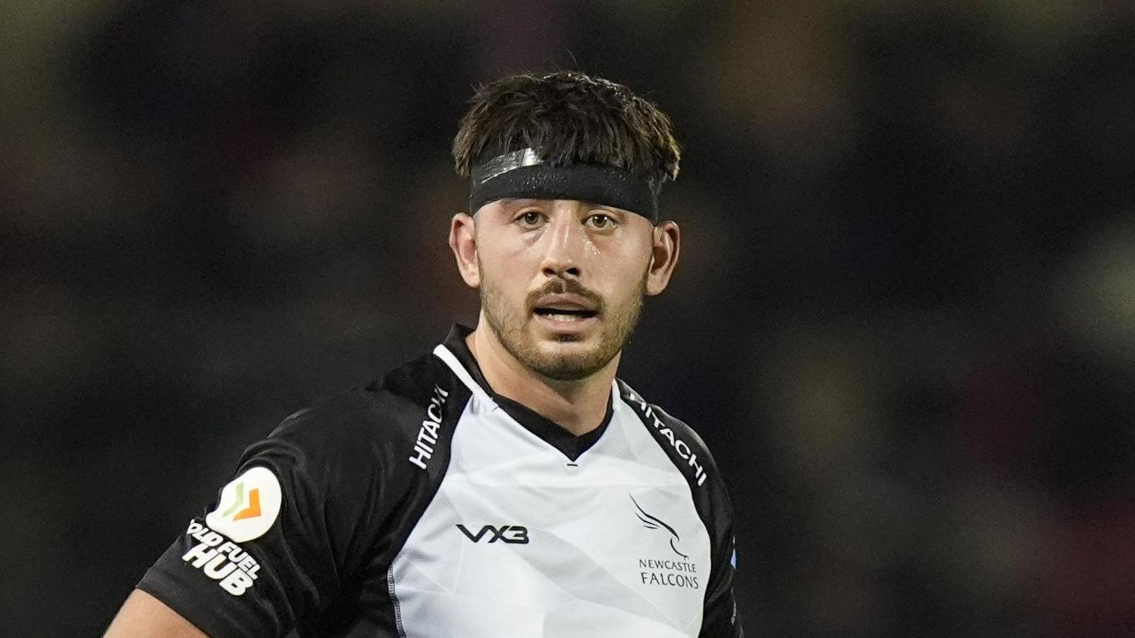 Ethan Grayson playing for Newcastle Falcons against Sale Sharks in October 2024