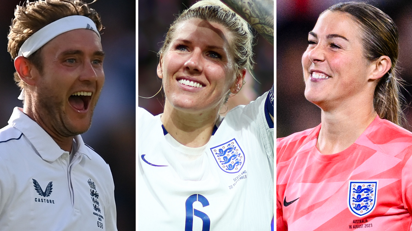 Stuart Broad, Millie Bright and Mary Earps