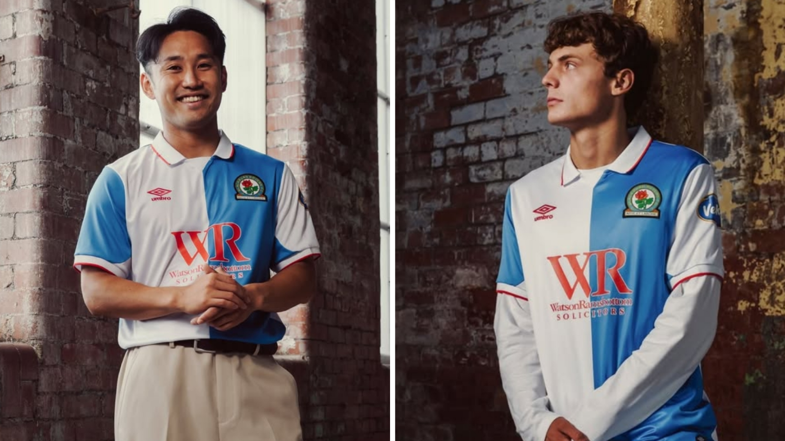 Ryoya Morishita and Isaac Dunn wear Blackburn Rovers' 2026-27 home shirt