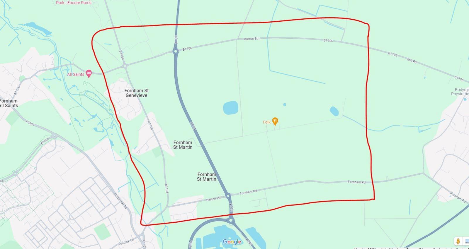 A map of the cordon where the dispersal order will be in place in Bury St Edmunds