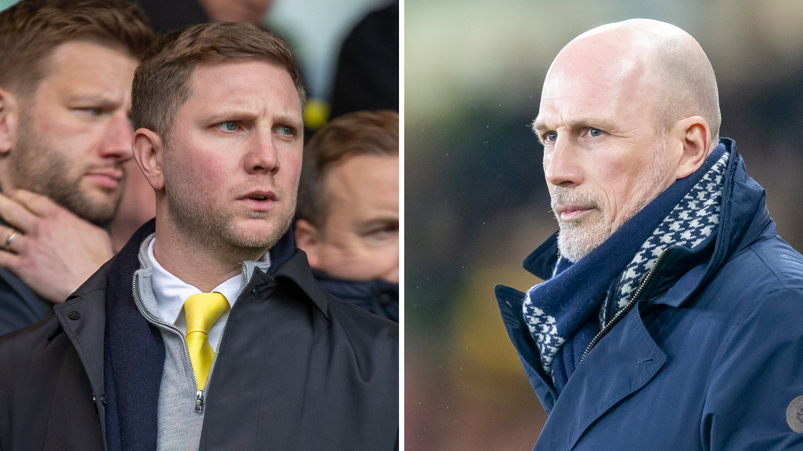 A side-by-side of Norwich City sporting director Ben Knapper and boss Philippe Clement