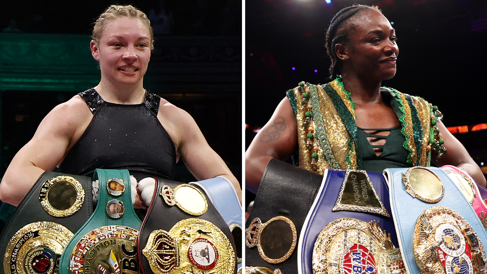 Lauren Price and Claressa Shields with their belts