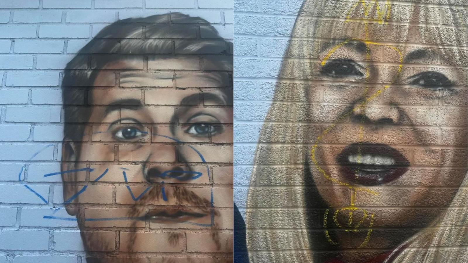 Painted mural of stars Smithy and Pam 