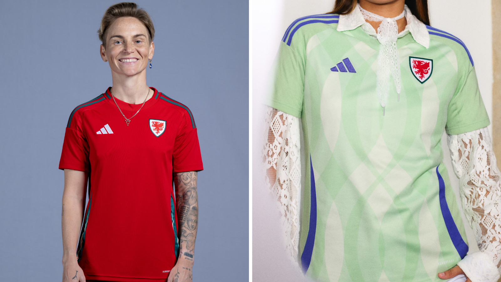 Wales home and away kits for Euro 2025