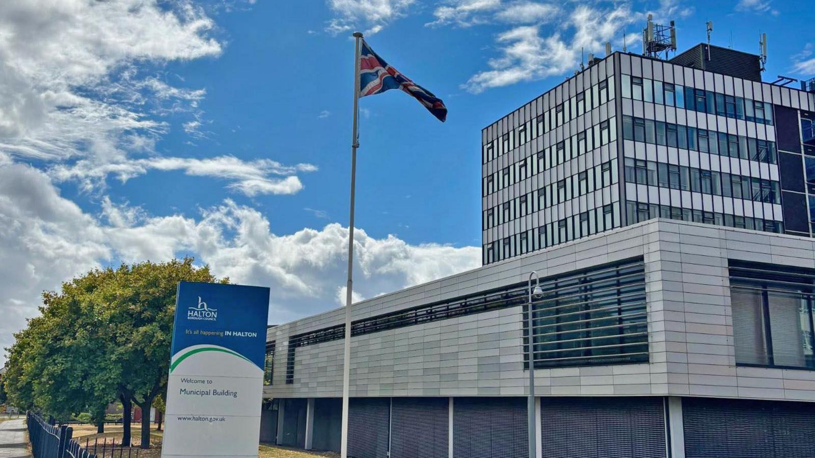 The union flag being flown at Halton Borough Council HQ in Widnes.