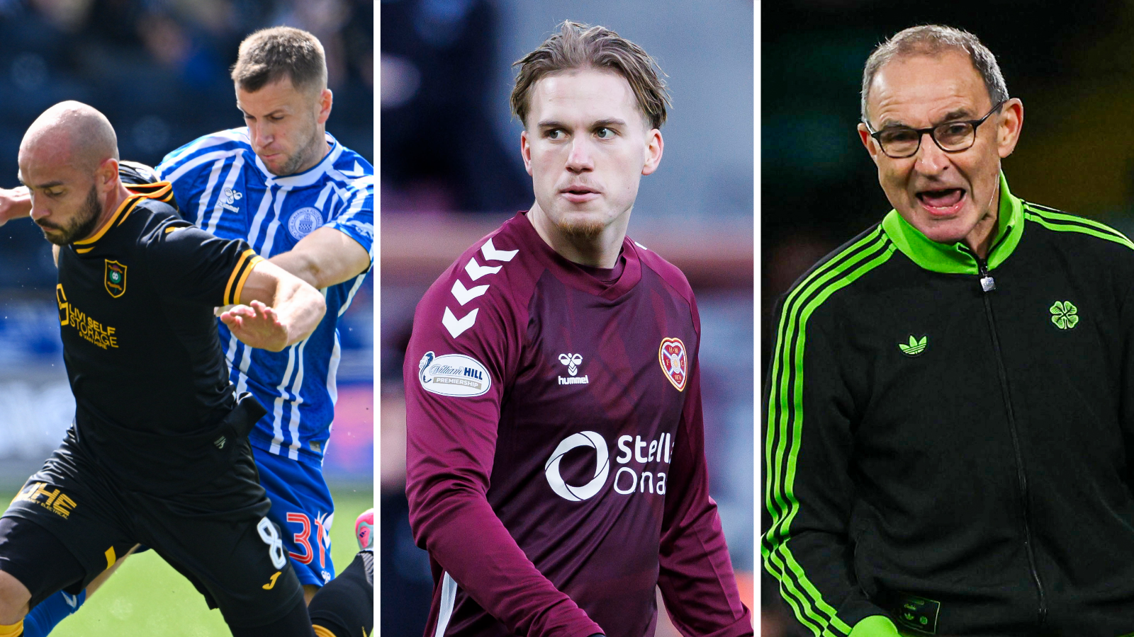 Liam Polworth and Scott Pittman battle for possession; Hearts right-back Jordi Altena in action, and Celtic manager Martin O'Neill during his previous interim stint