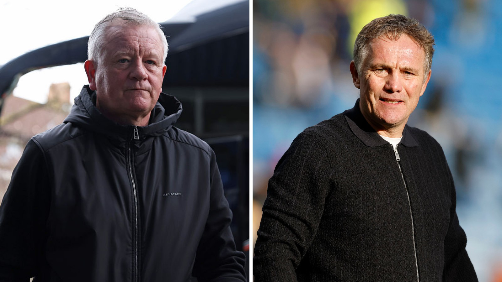 Sheffield United manager Chris Wilder (left) and Wrexham manager Phil Parkinson (right)