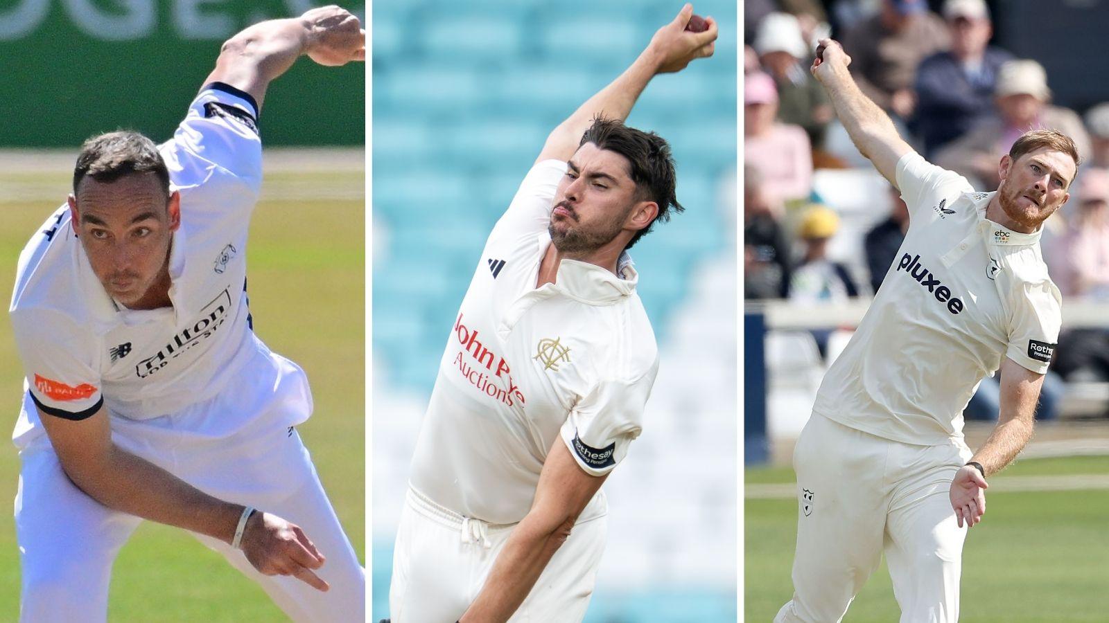 Images of Kyle Abbott, Josh Tongue and Tom Taylor in their bowling delivery