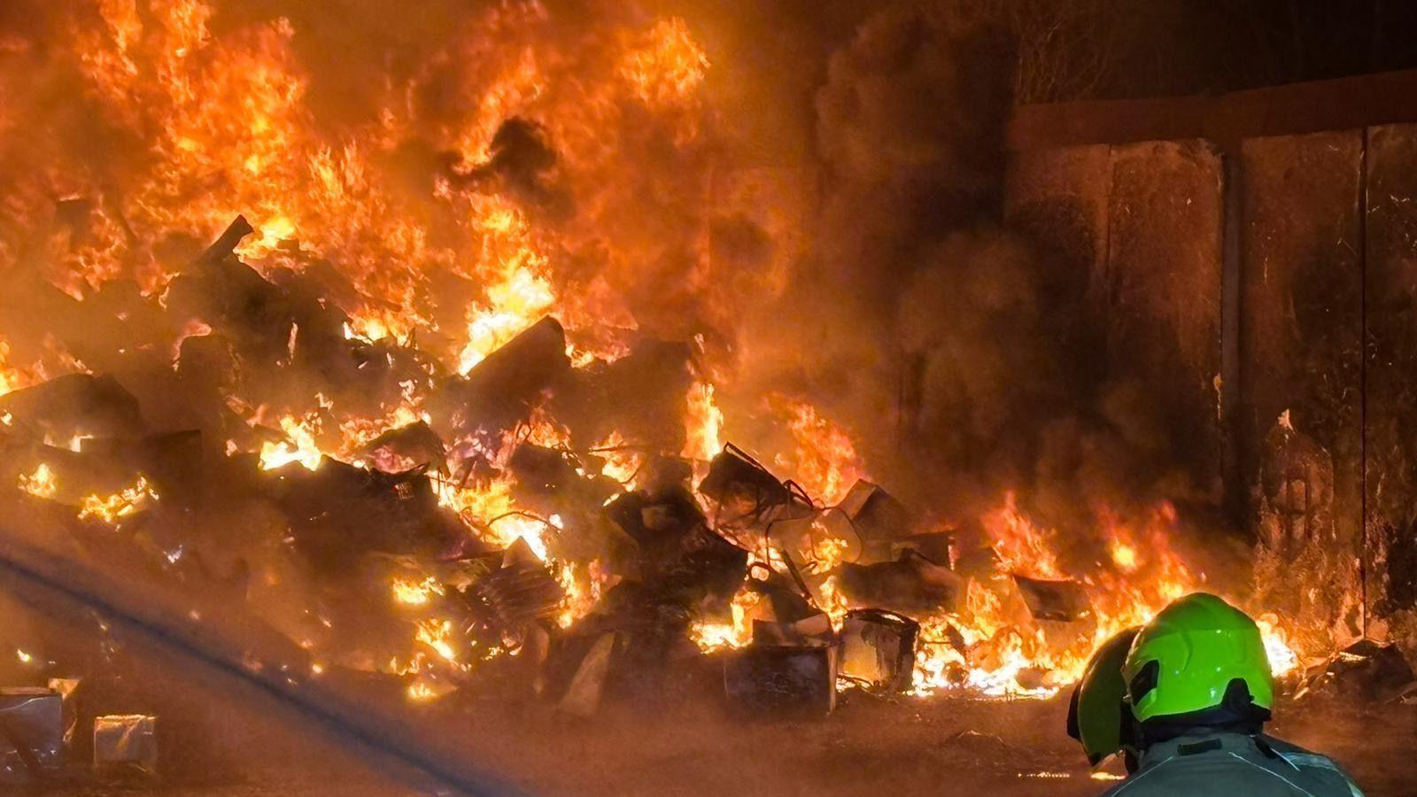 Firefighters at National Metal Centre, Hitchin, Hertfordshire