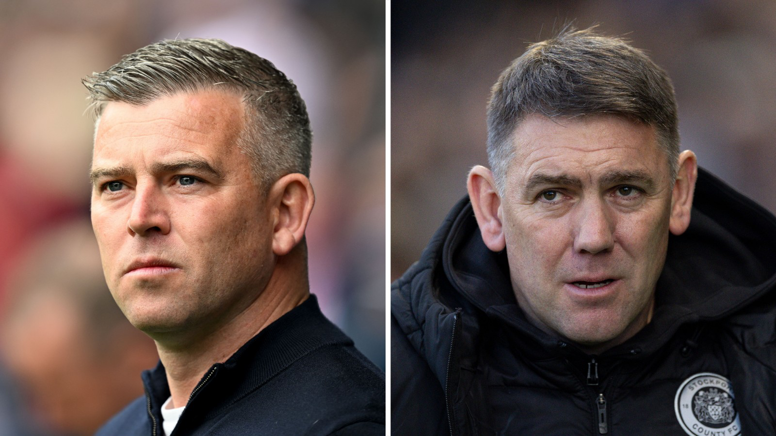 Bolton Wanderers boss Steven Schumacher and Stockport County boss Dave Challinor