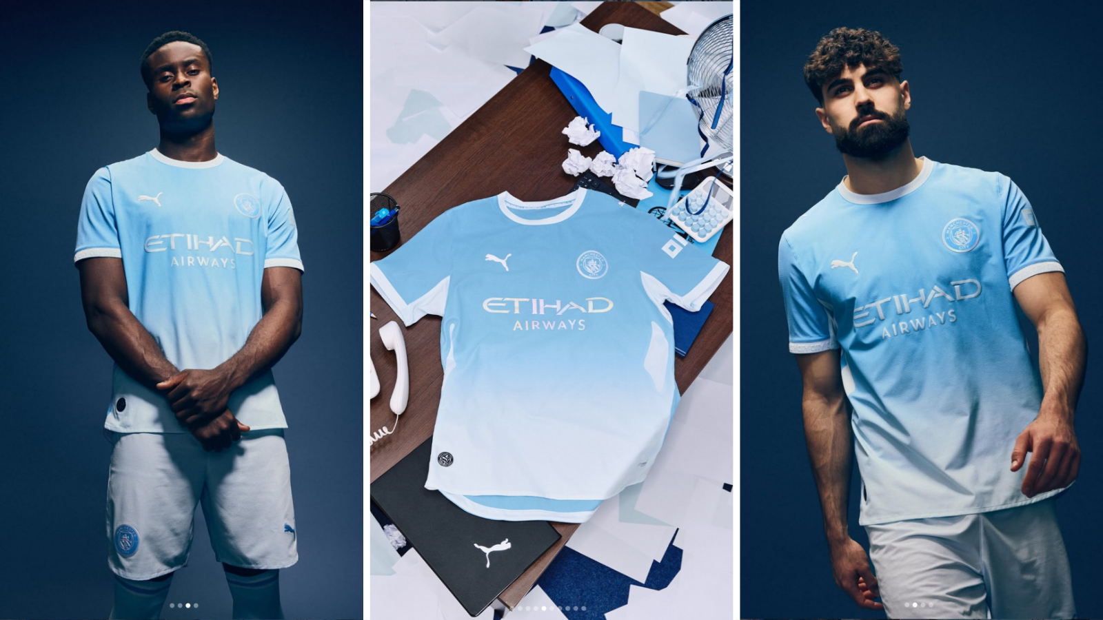 Manchester City players wear 2026-27 home kit