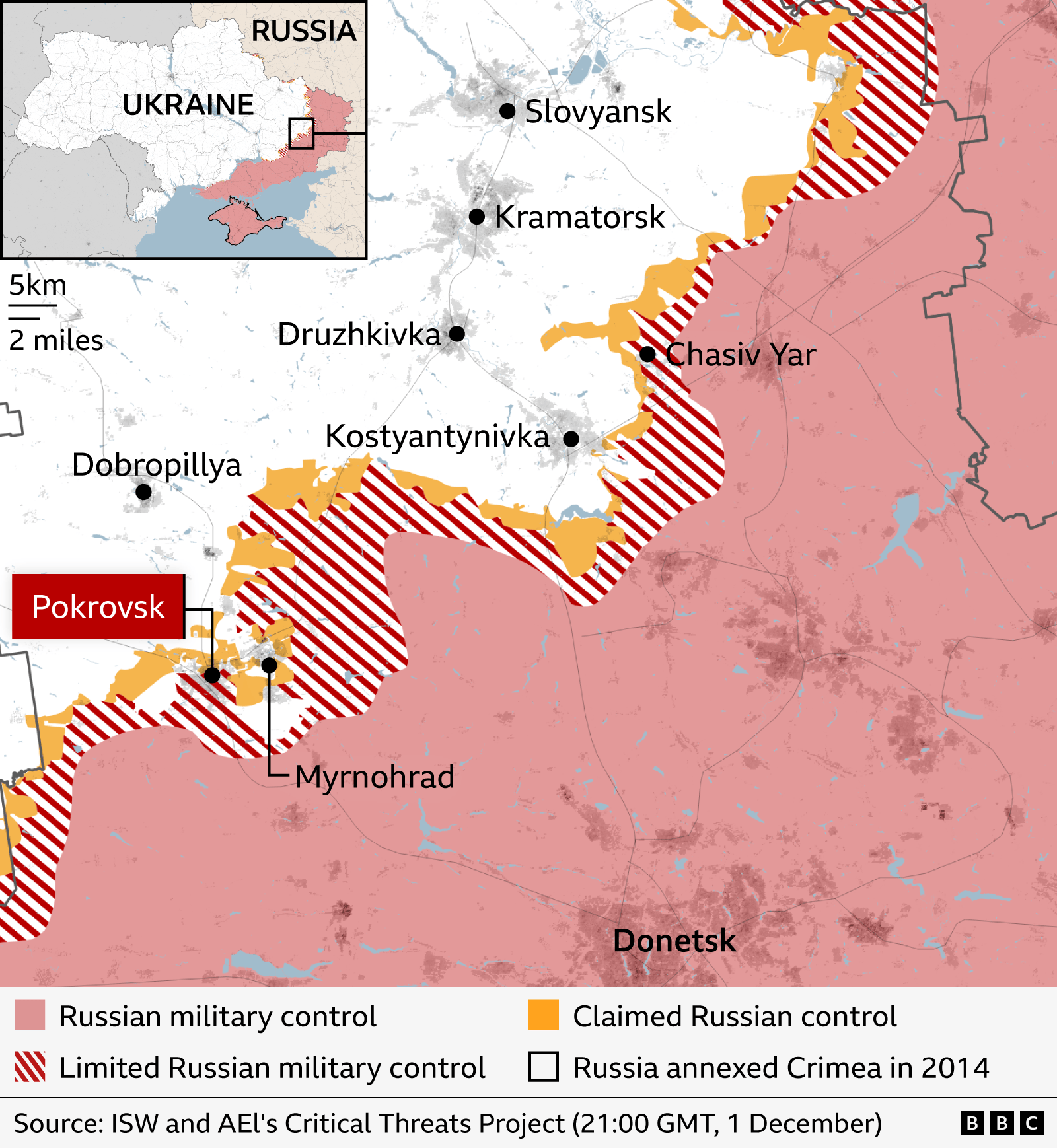 Harta që tregon Pokrovskun pothuajse të rënë