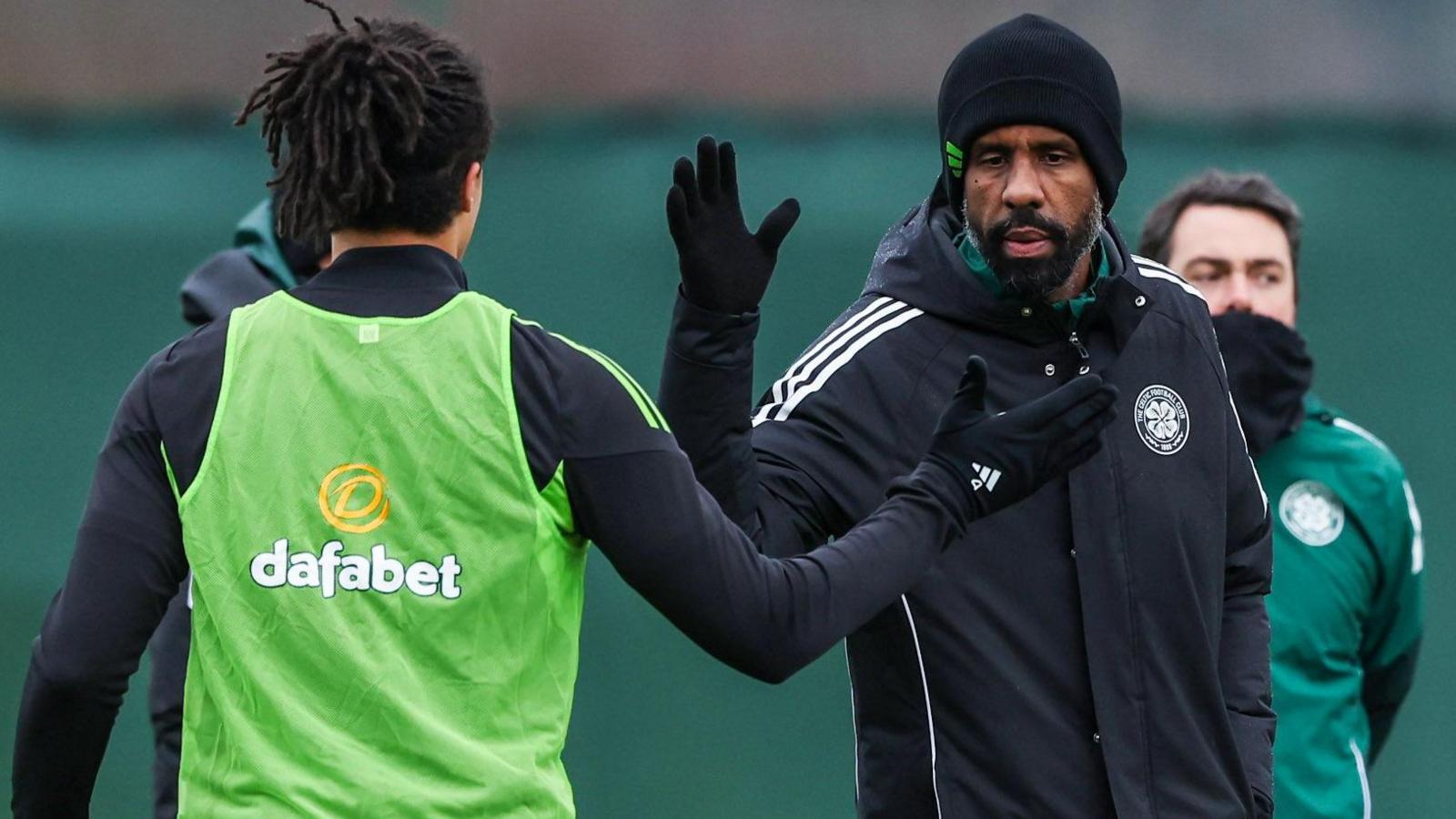 Celtic manager Wilfried Nancy oversees training