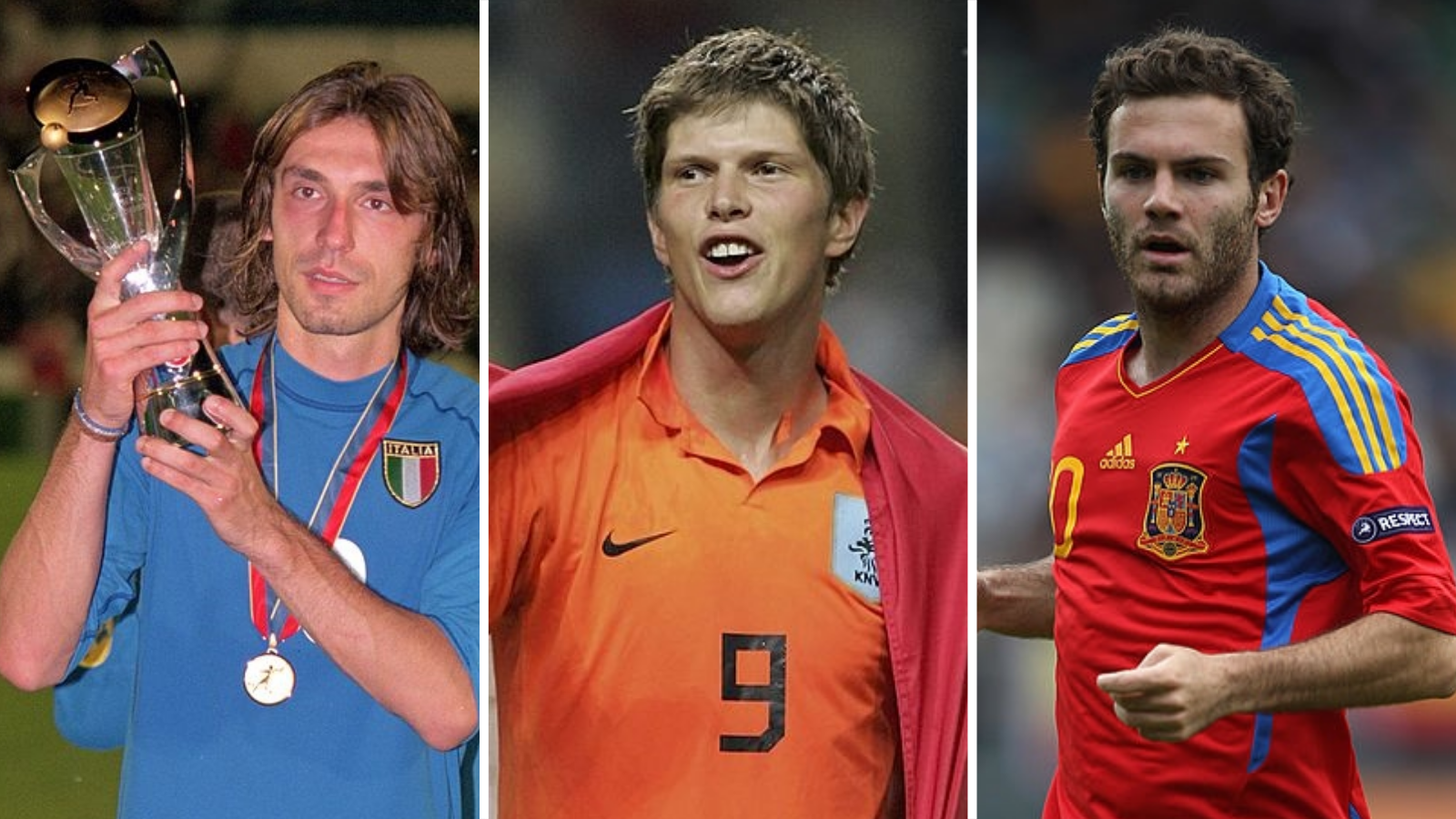 Italy midfielder Andrea Pirlo, Netherlands striker Klaas-Jan Huntelaar and Spain midfielder Juan Mata