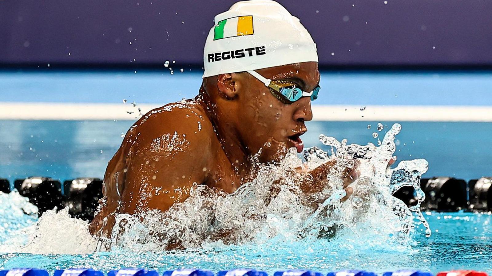 Deaten Registe in action in the SB14 100m breaststroke final at the Paralympics in Paris