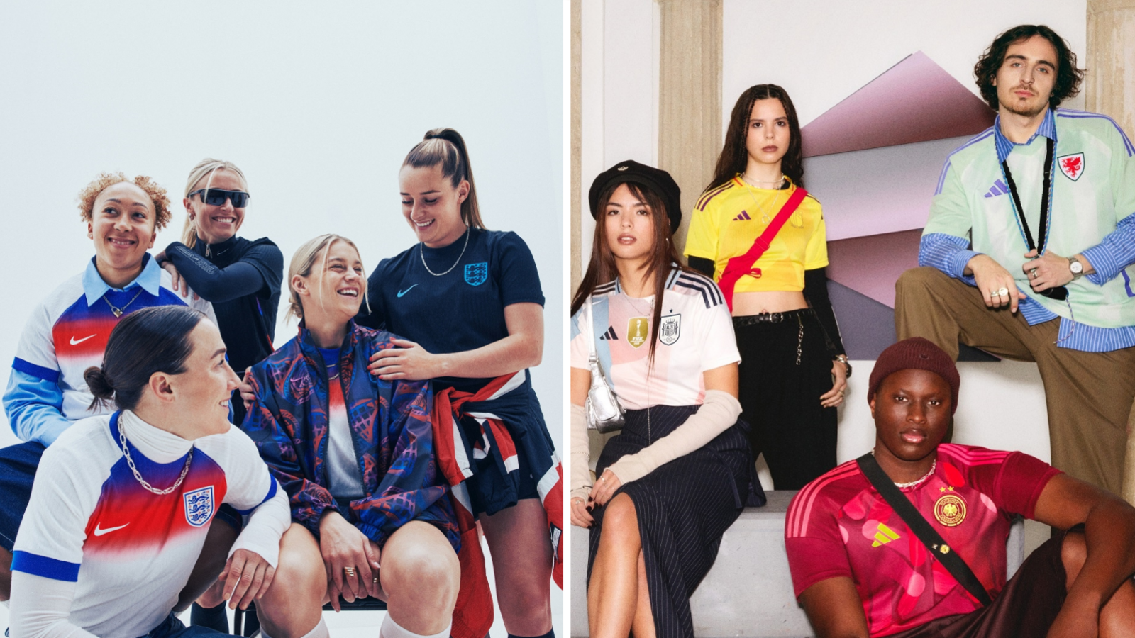 England players model their new home and away kits, along with new away kits for Spain, Belgium, Germany and Wales