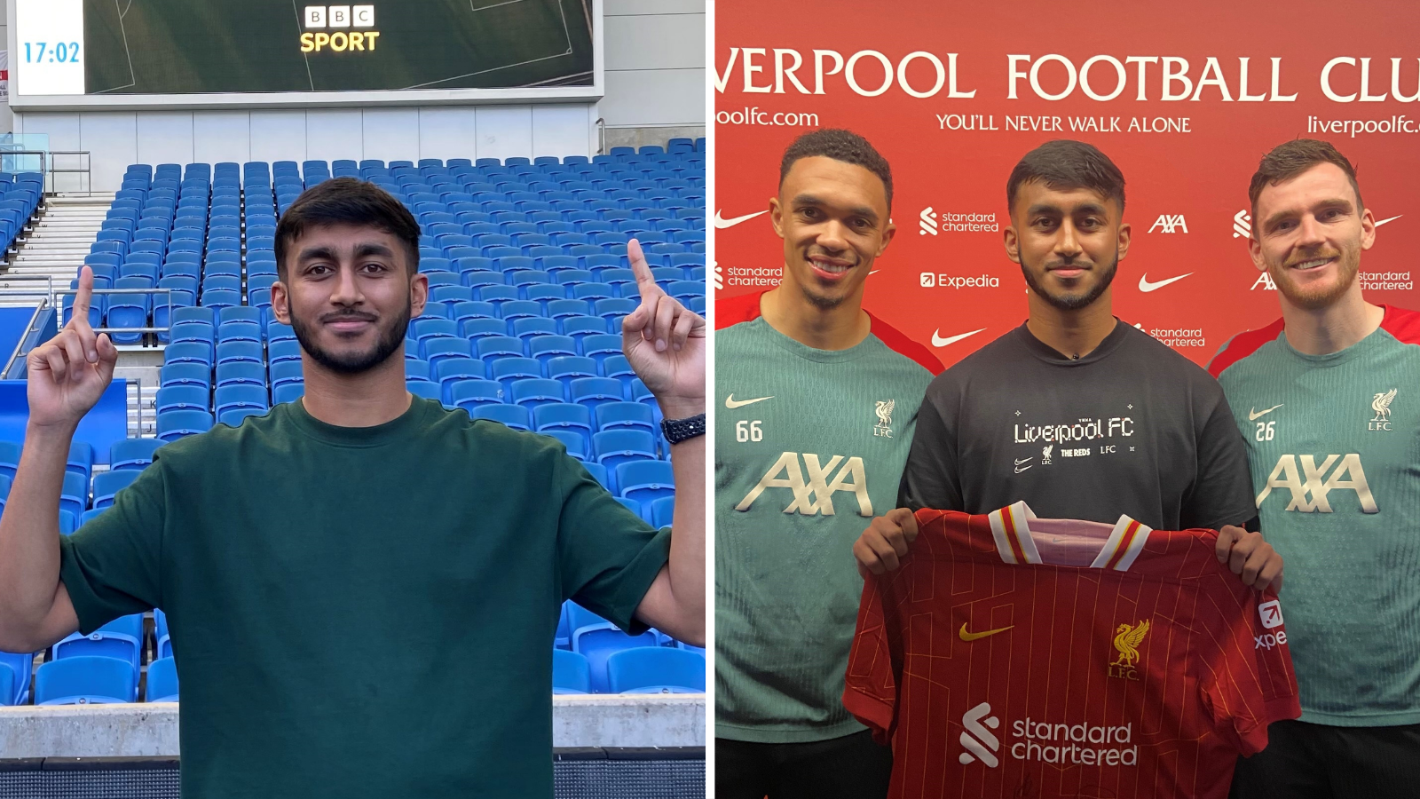 Nahyan Chowdhury with Trent Alexander-Arnold and Andy Robertson