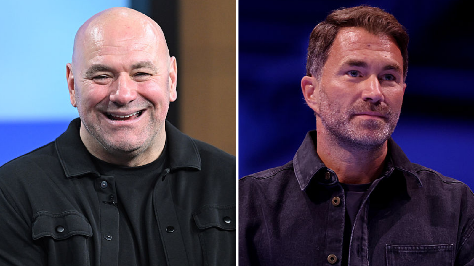 Dana White wearing a black jacket and Eddie Hearn wearing a navy blue jacket