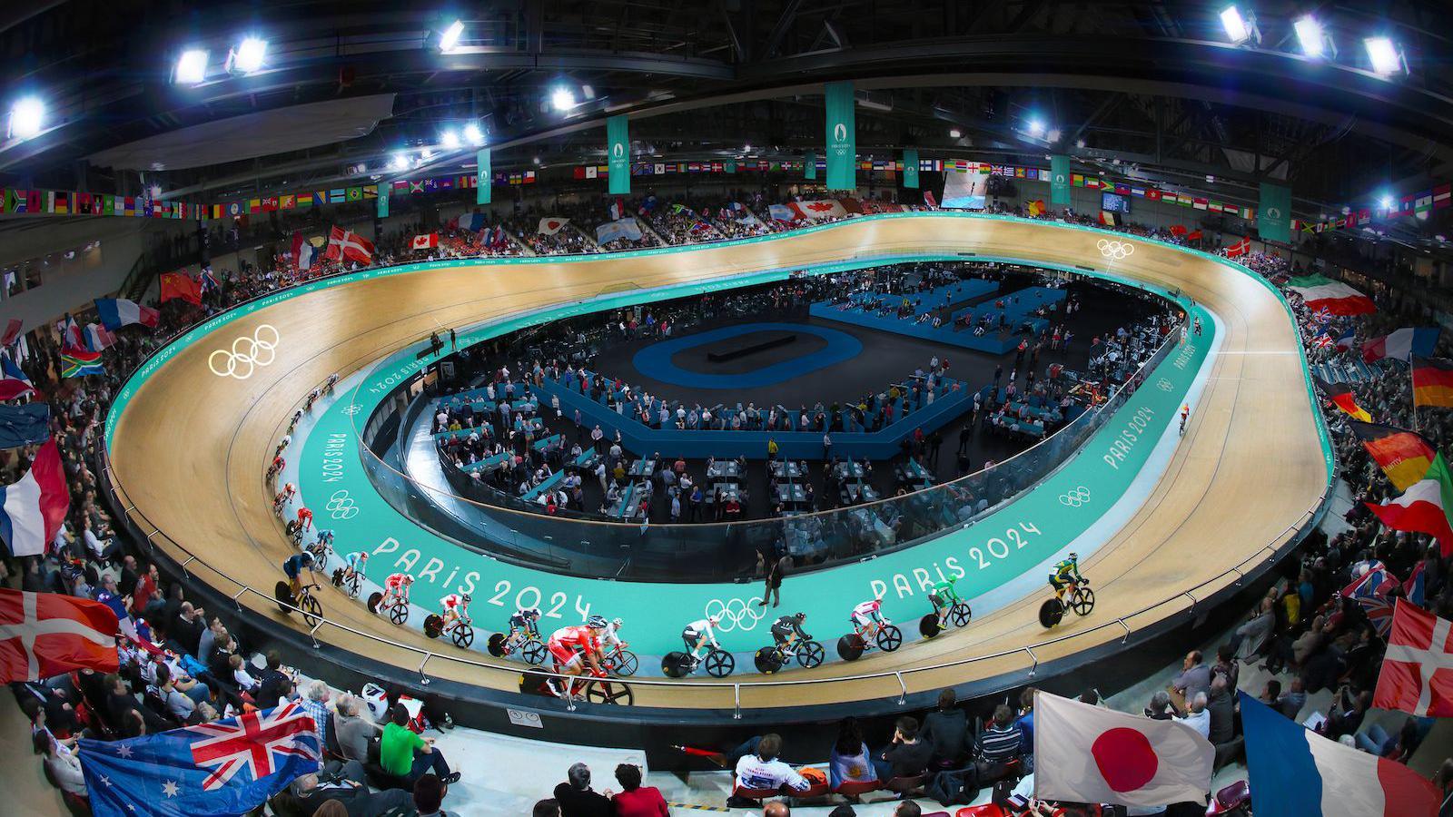 An artist's impression of the inside of the velodrome at Paris 2024