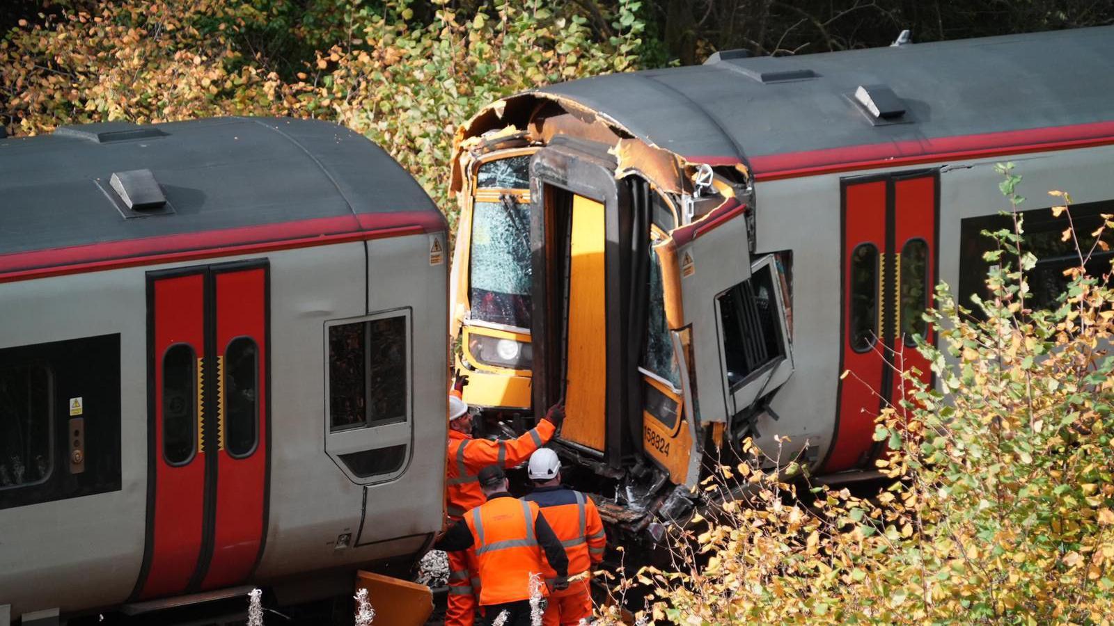 Image of two trains crashed into each other that have now been separated 