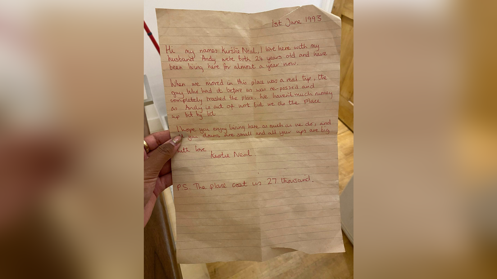 A letter written by Katie Neal to the future people living in her flat.