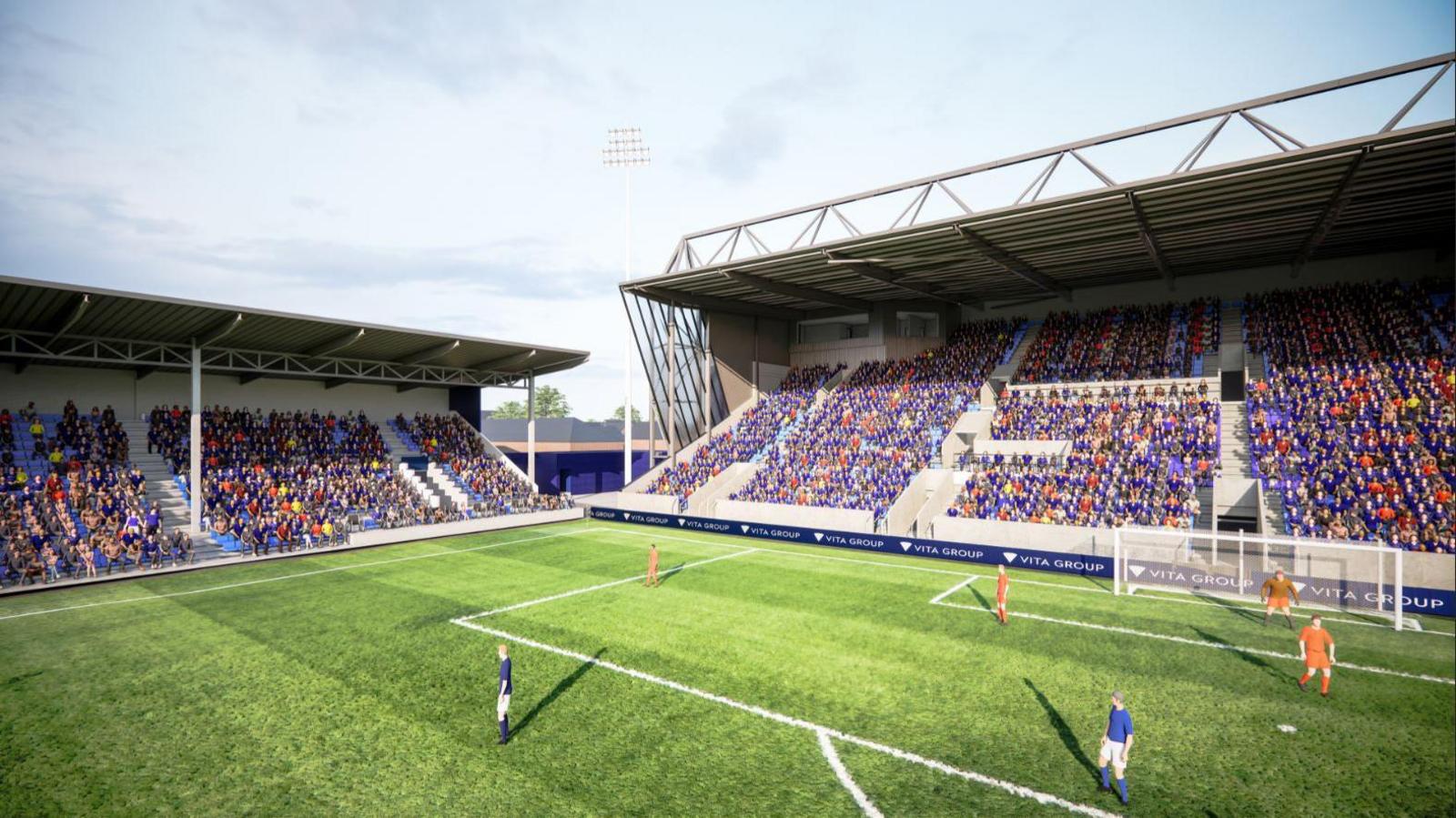 Graphic image of proposed new stand at Edgeley Park