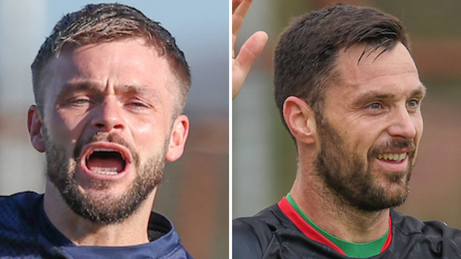 Larne forward Andy Ryan and Glentoran striker Pat Hoban