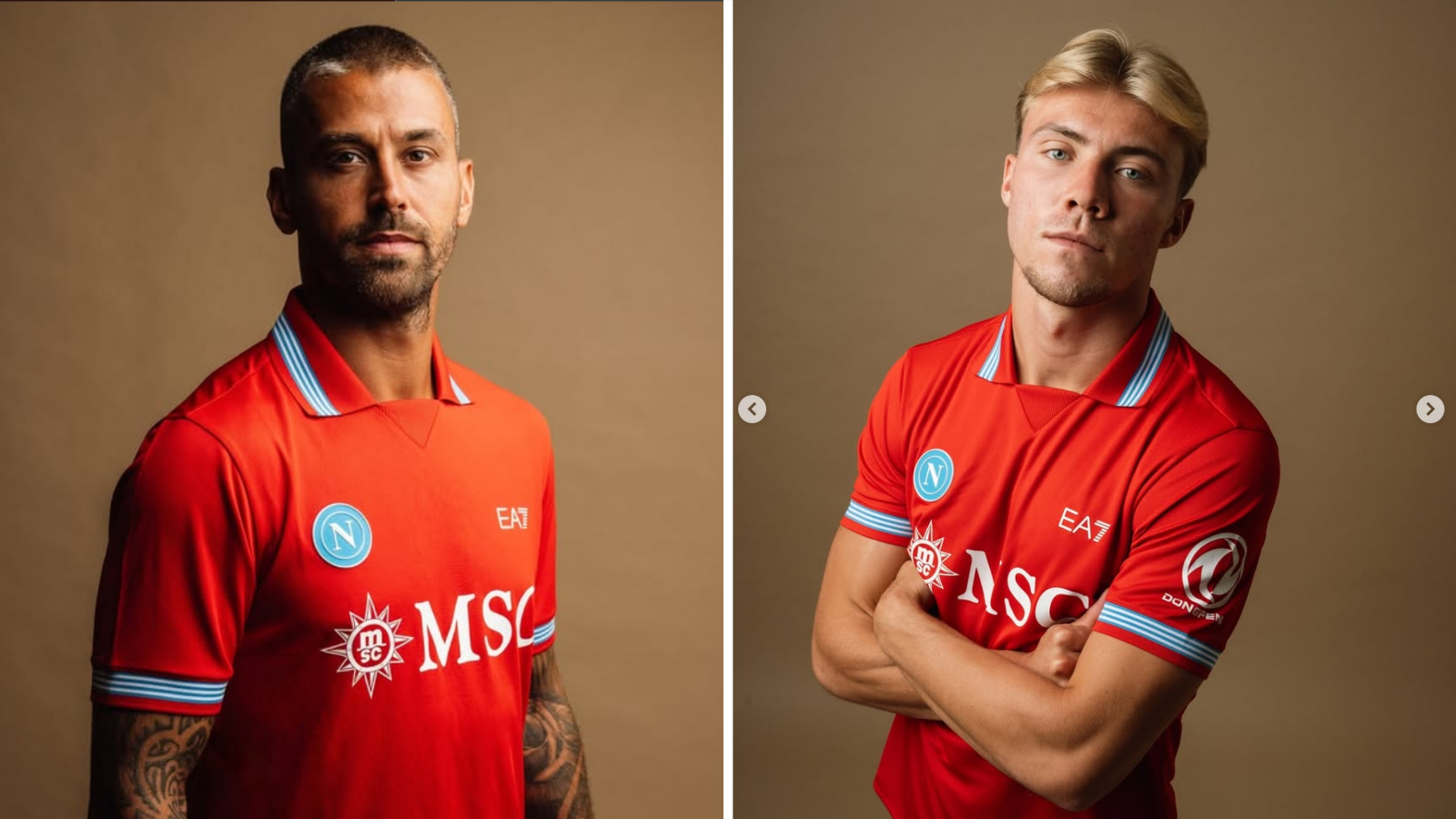 Leonardo Spinazzola and Rasmus Hojlund wear 2026-27 Napoli third shirt