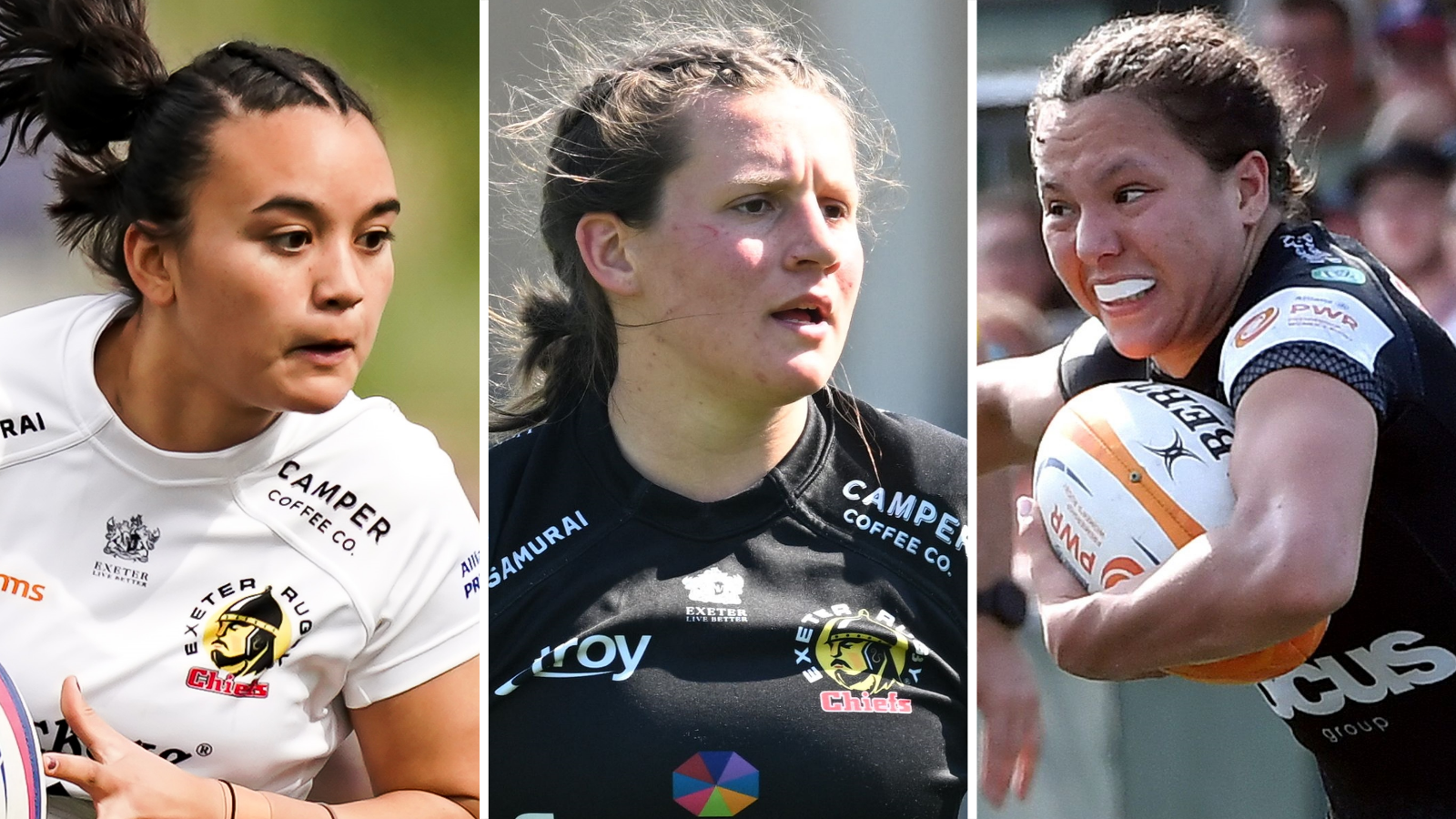 Nancy McGillivray (left), Maisy Allen (centre) and Katie Buchanan in action for Exeter