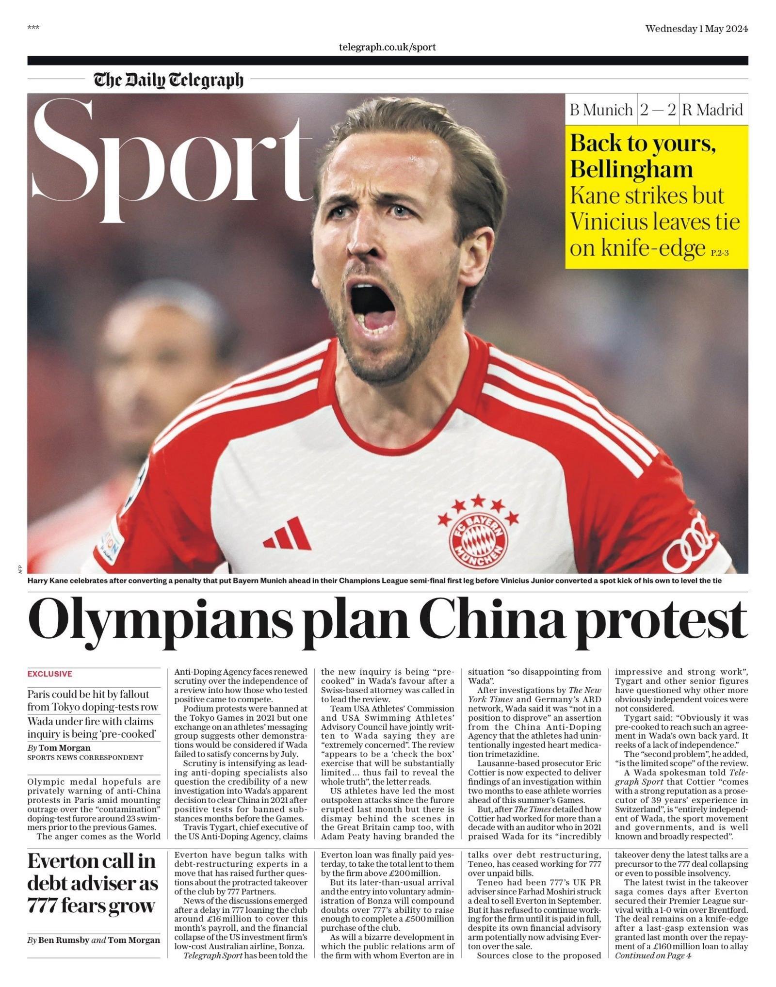 Back page of the Daily Telegraph