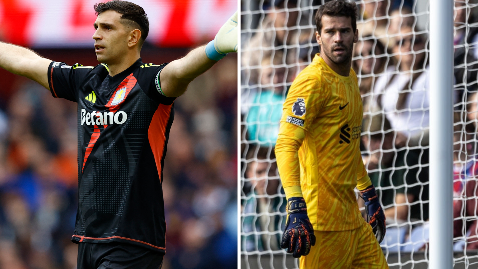 Aston Villa's Emi Martinez and Liverpool's Alisson