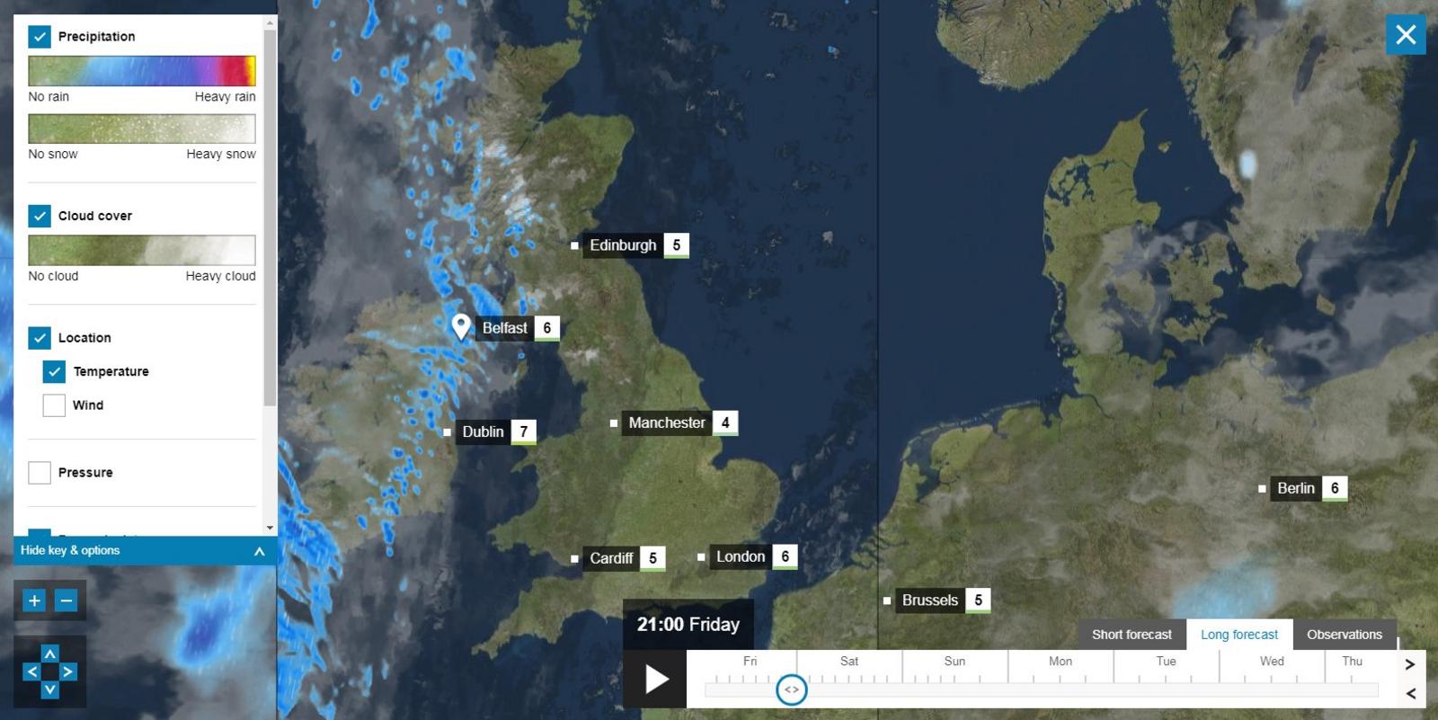 UK weather conditions can be viewed from the interactive map