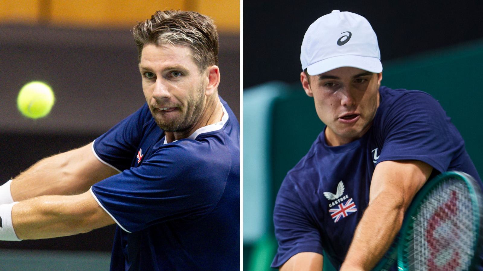 Cameron Norrie and Arthur Fery playing tennis for Great Britain against Poland in Davis Cup in Gdynia, Poland
