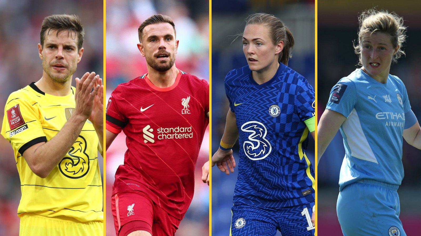 Captains Cesar Azpilicueta, Jordan Henderson, Magdalena Eriksson and Ellen White