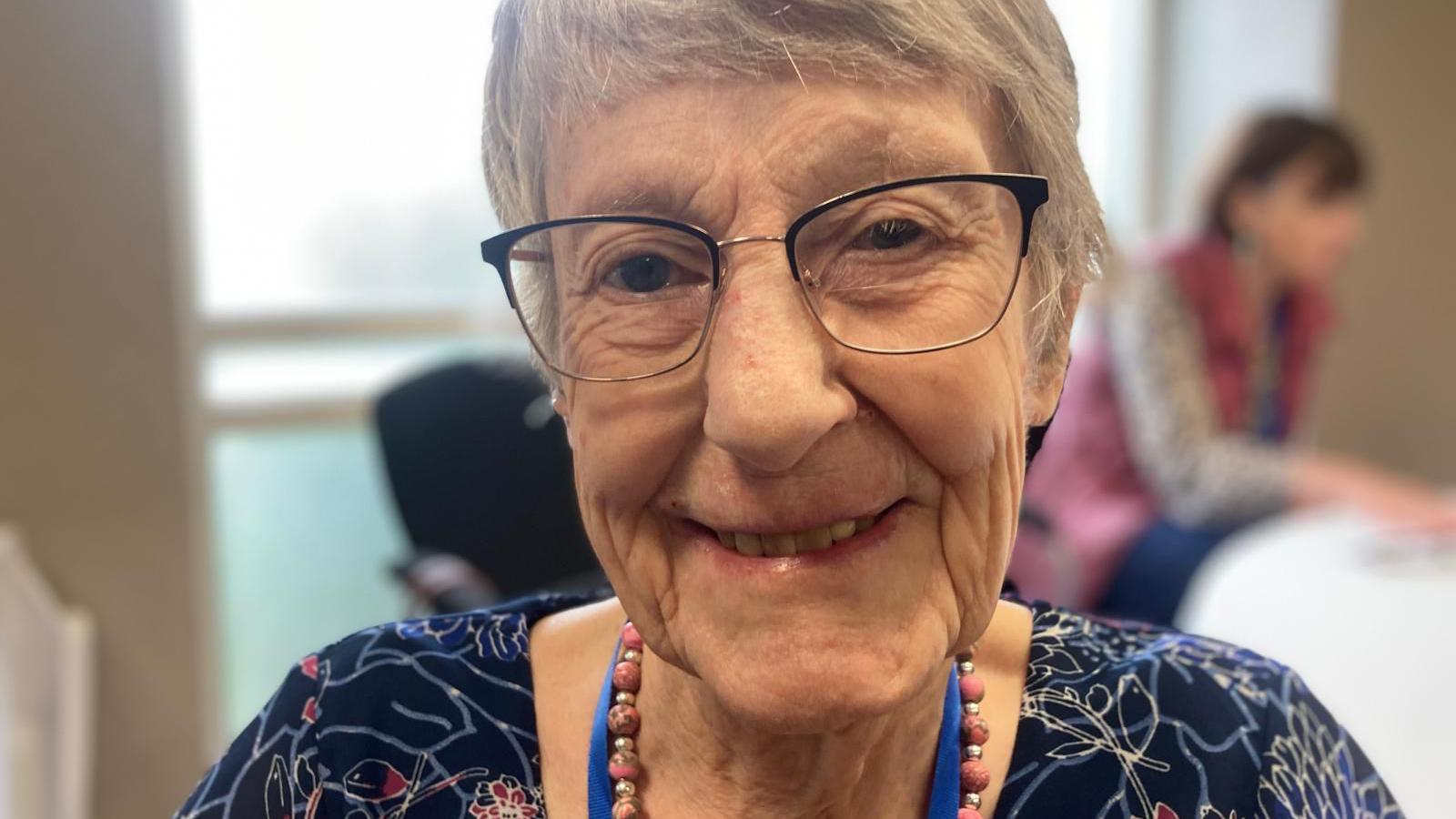 Close up image of a smiling former Loose Primary School class teacher Shirley Arnold