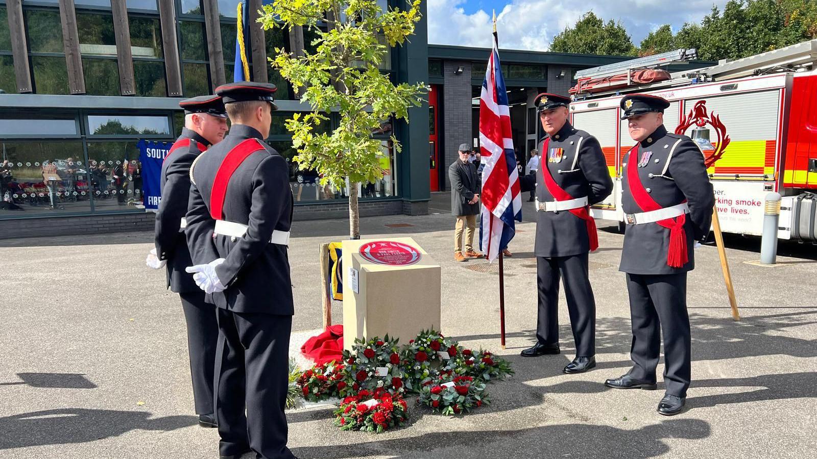 Members of the Fire Brigades Union at the plaque ceremony