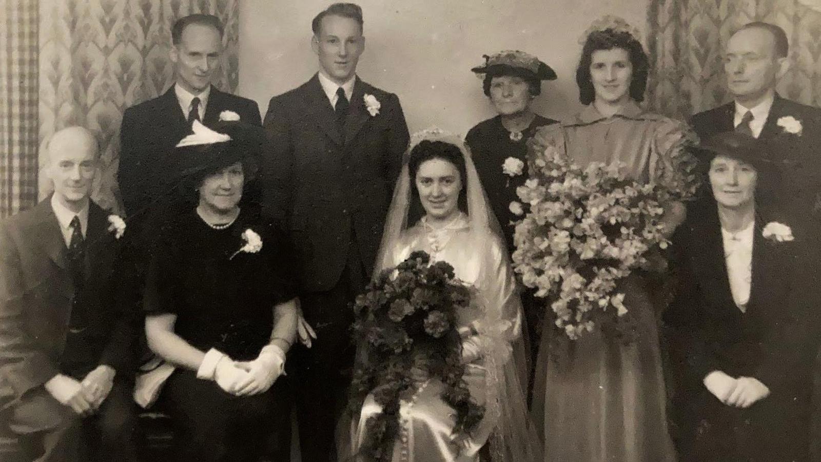 Dorothy and Tim Walter with their family on wedding day