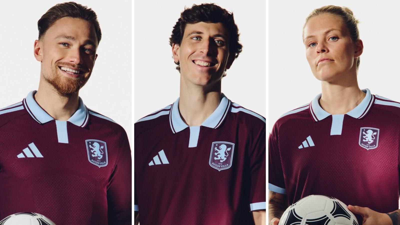Matty Cash, Pau Torres and Rachel Daly wear new Aston Villa home shirt