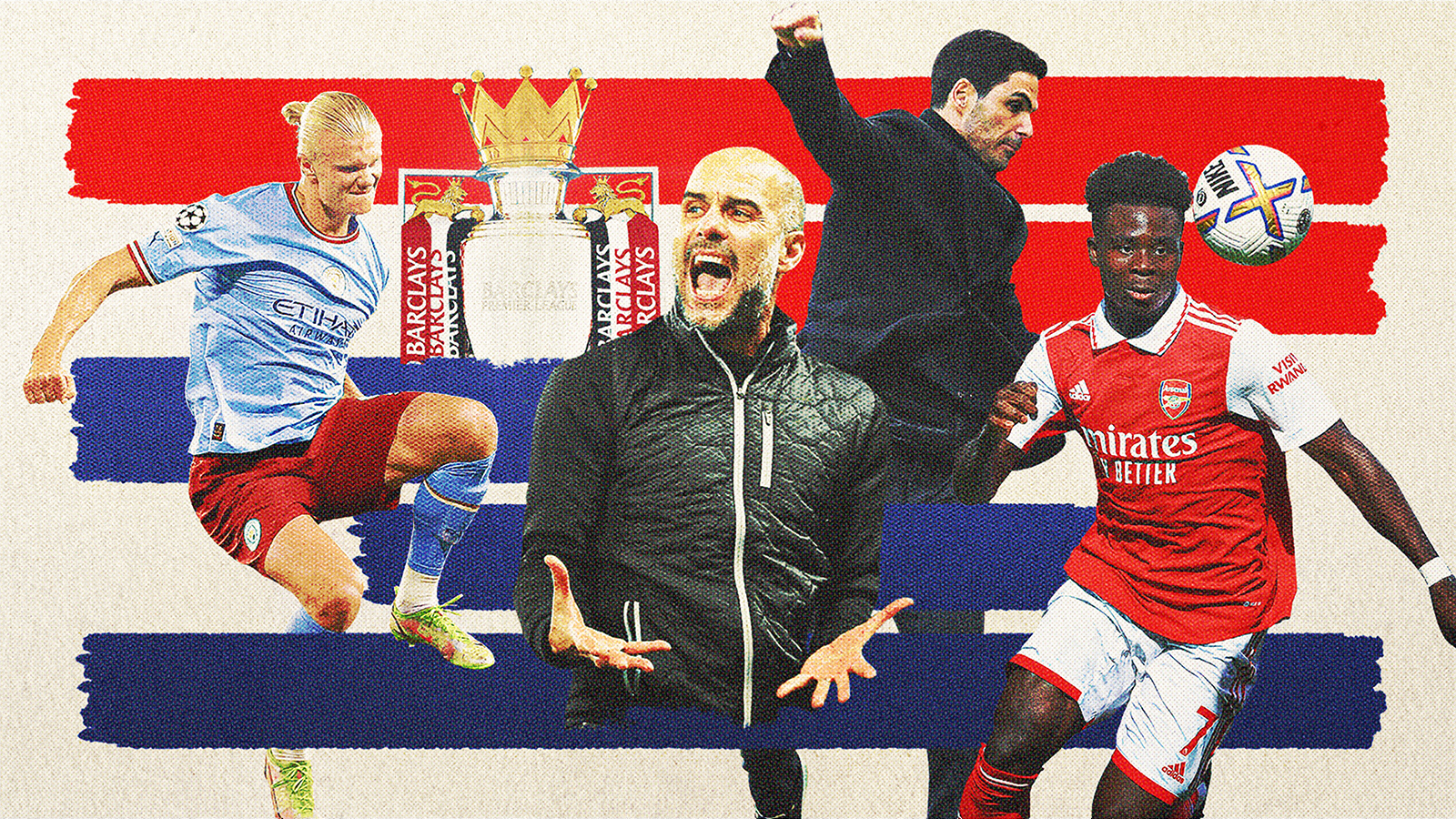 Erling Haaland, Premier League trophy, Pep Guardiola, Mikel Arteta, Bukayo Saka